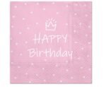 Popierinės servetėlės HAPPY BIRTHDAY LIGHT PINK