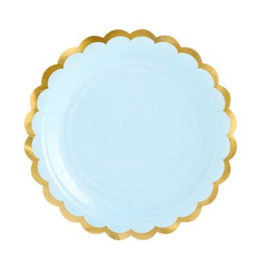 Popierinės lėkštutės LIGHT BLUE WITH GOLD