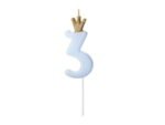 Gimtadienio žvakutė THREE, light blue
