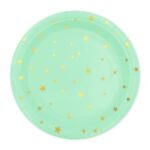 Popierinės lėkštutės MINT WITH GOLD STARS