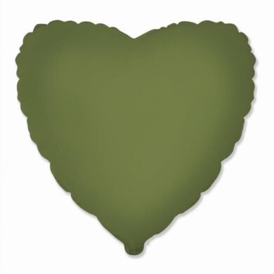 Folinis balionas HEART MATTE OLIVE GREEN nepakuotas