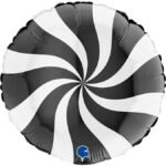 Folinis balionas ROUND SWIRLY WHITE-BLACK