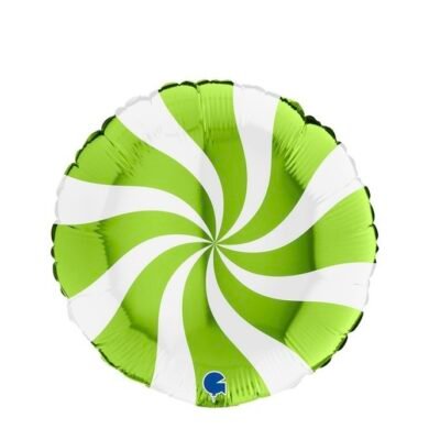 Folinis balionas ROUND SWIRLY WHITE-LIME GREEN