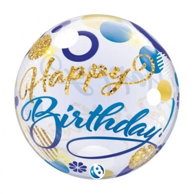Balionas BUBBLE HAPPY BIRTHDAY BLUE & GOLD DOTS