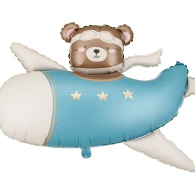 Folinis balionas BEAR IN AIRPLANE 94x61 cm, LIGHT BLUE
