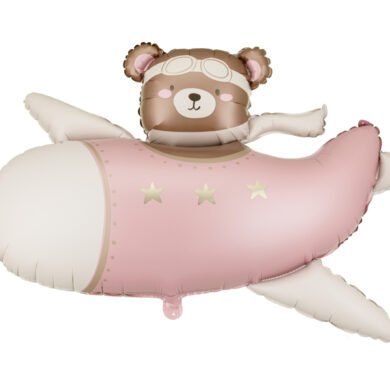 Folinis balionas BEAR IN AIRPLANE 94x61 cm, LIGHT PINK