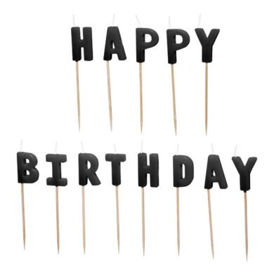 Gimtadienio žvakutės HAPPY BIRTHDAY  2.5 cm BLACK