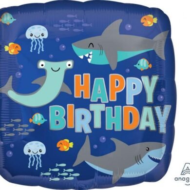 Folinis balionas SHARKS HAPPY BIRTHDAY