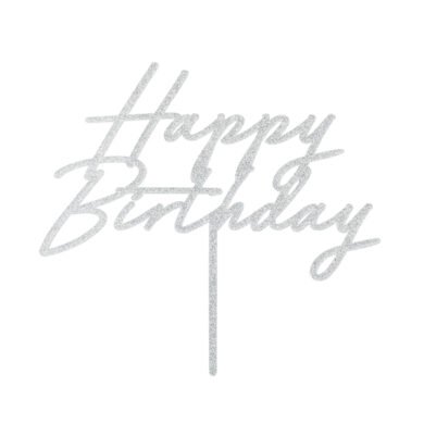 Torto smeigtukas HAPPY BIRTHDAY SILVER GLITTER